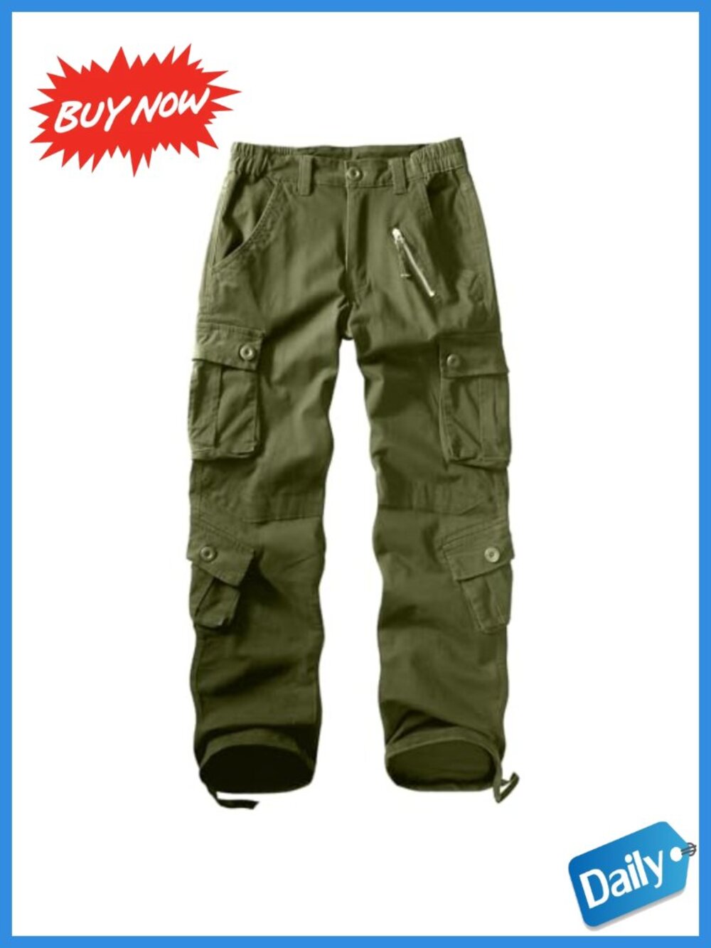 Women's Mid-Rise Cargo Pants Heavy Cotton 8 Pockets Straight Leg